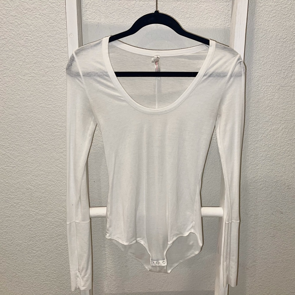 SOLD: Free People Onesie | Women’s Long Sleeve Bodysuit, Scoop Neck in White